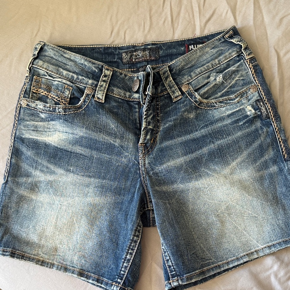 Silver Jeans Distressed Blue Denim Shorts